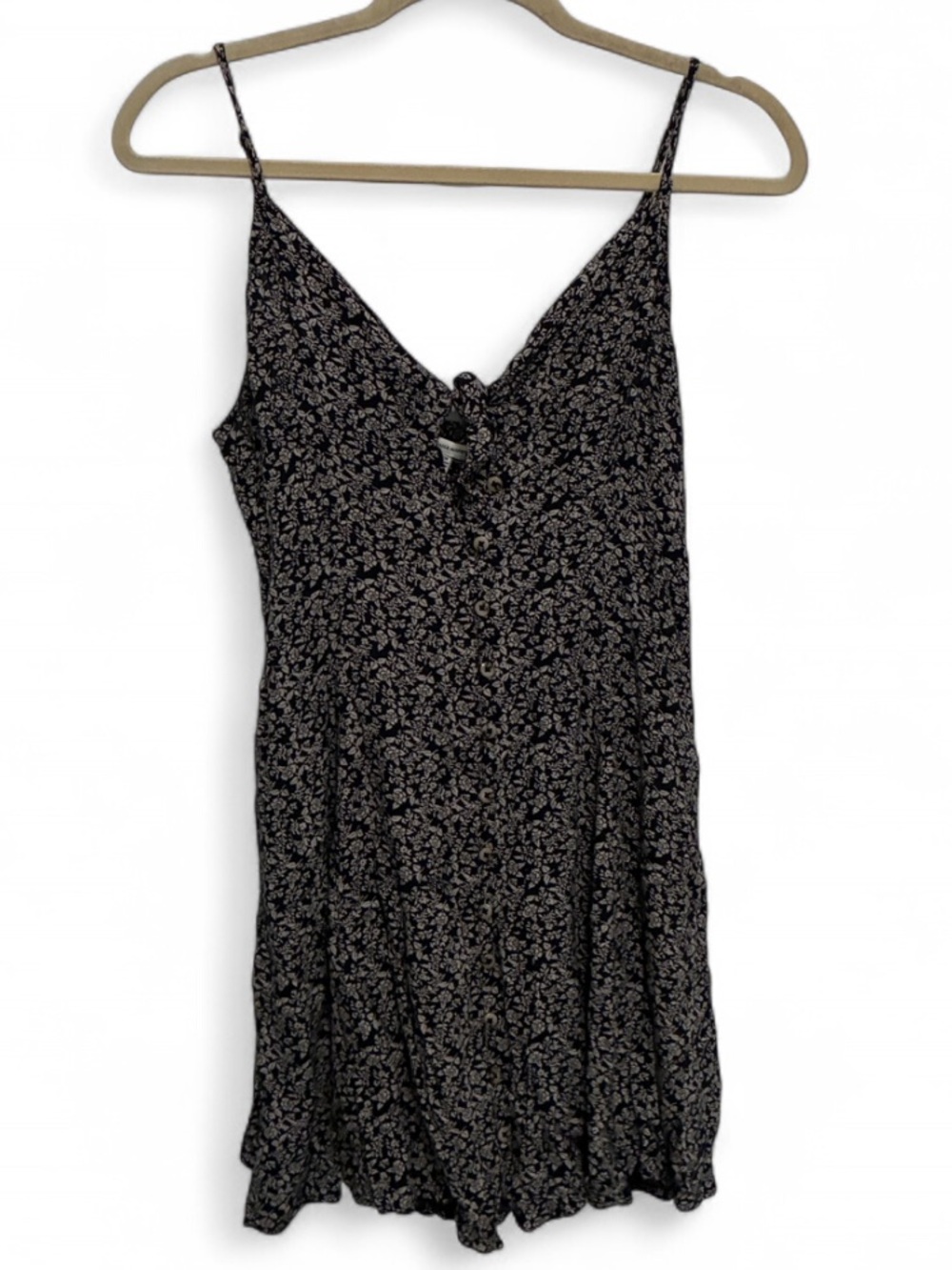Y2K American Eagle Ditsy Floral Spaghetti-Strap Mini Dress in Black